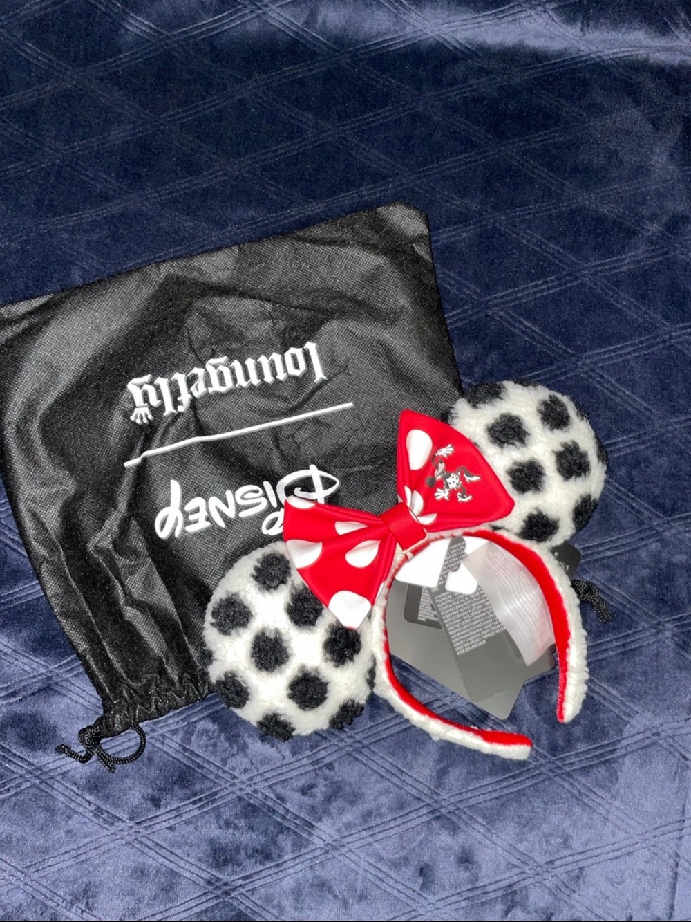 Disney Black & White Dalmatian Plush Minnie Ears Headband with Red Bow Loungefly